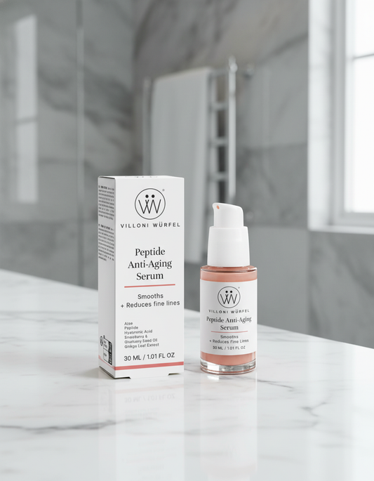 Close-up of Peptide Anti-Aging Serum in bathroom