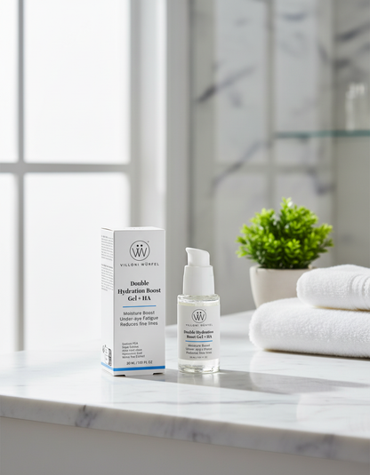 Villoni Wurfel double hydration boost gel  in Bathroom to hydrate your face 