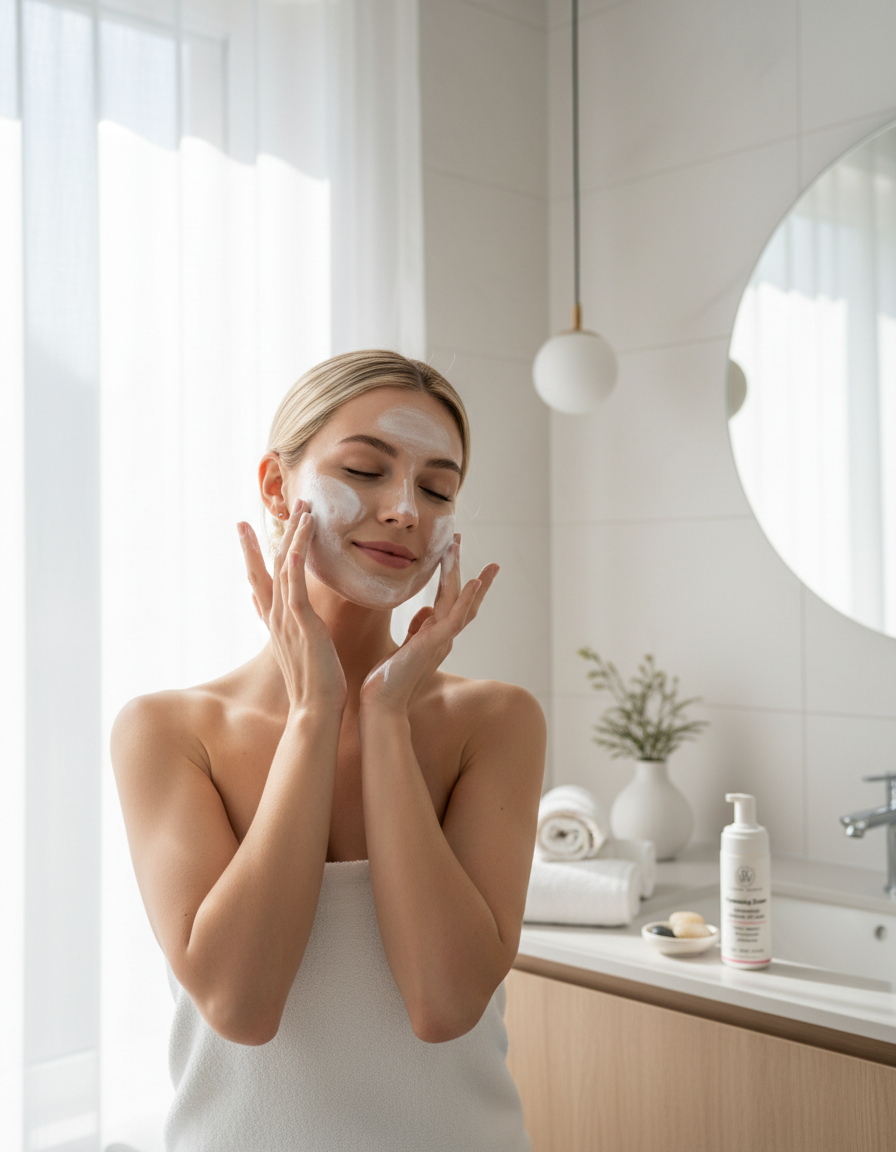 Blonde model using Cleansing Foam