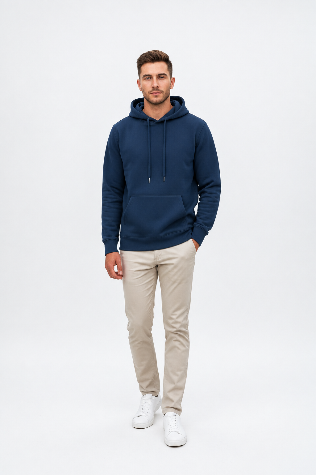 Brightened navy hoodie studio product image
