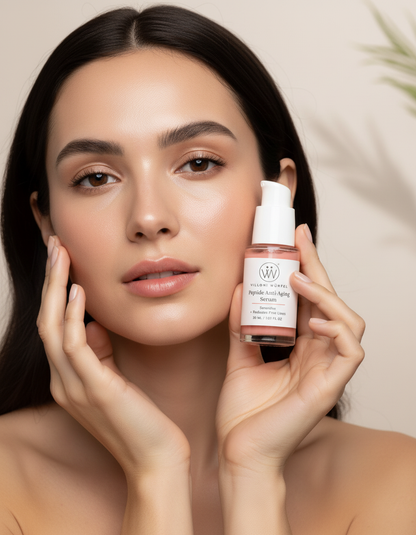 Brunette holding Peptide Anti-Aging Serum