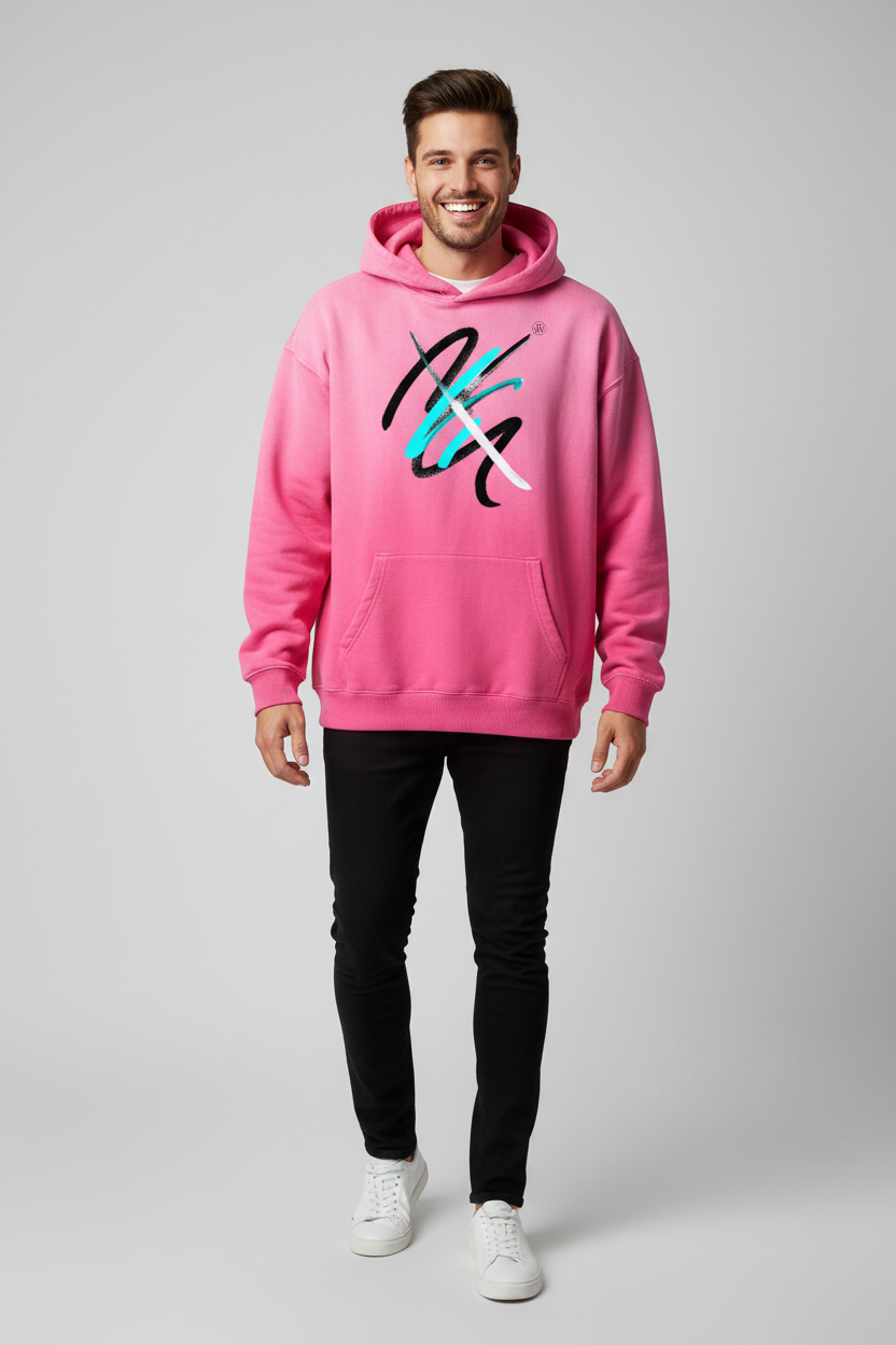Men's Sunfade Pink Hoodie | White Black + Turquoise