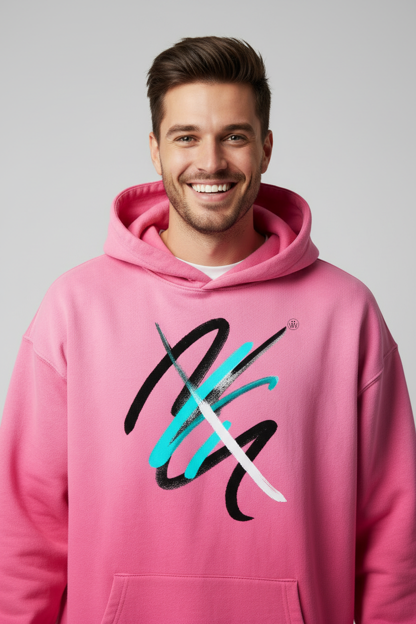 Men's Sunfade Pink Hoodie | White Black + Turquoise