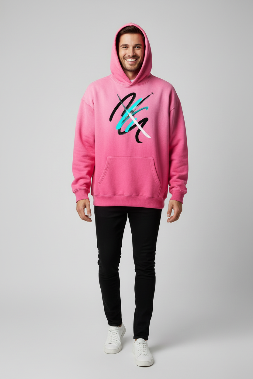 Men's Sunfade Pink Hoodie | White Black + Turquoise