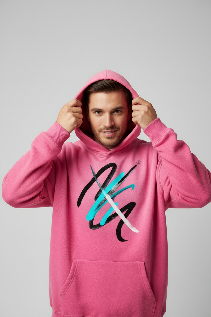 Men's Sunfade Pink Hoodie | White Black + Turquoise