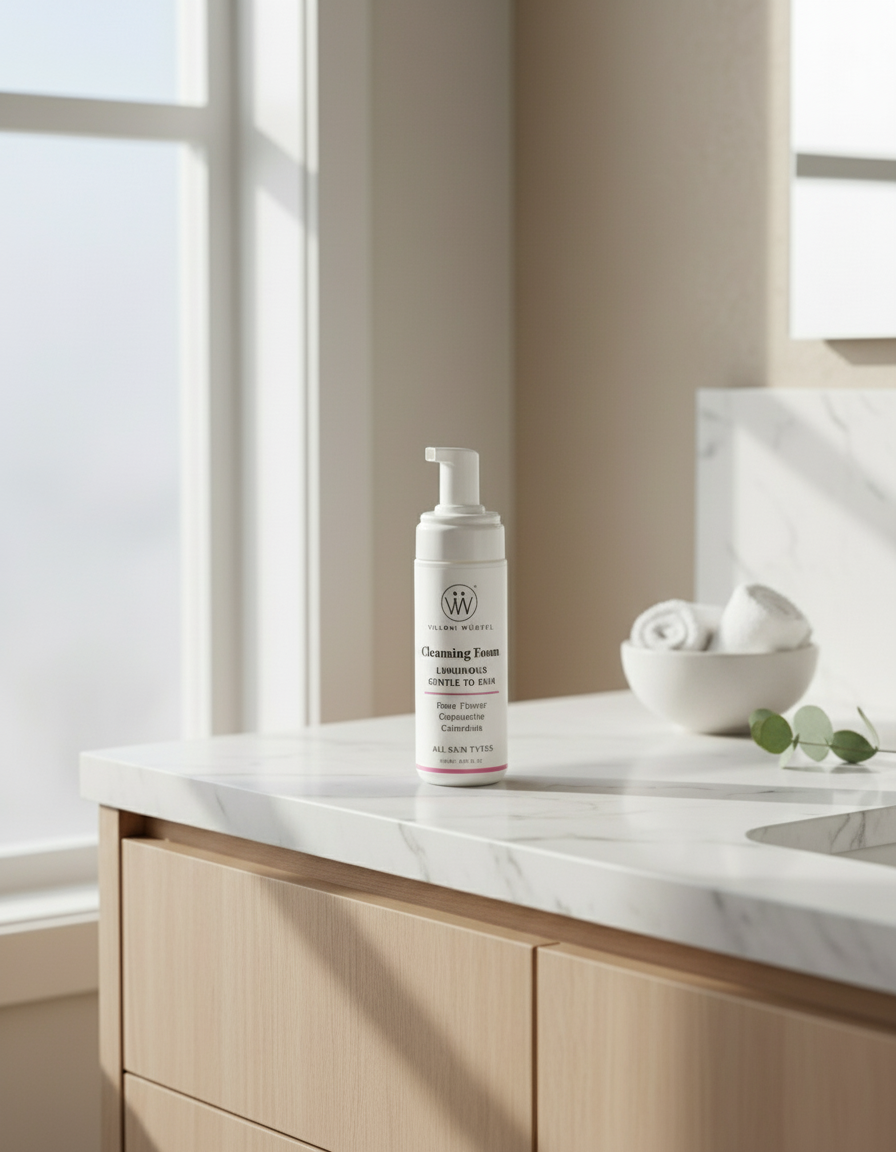 Cleansing Foam close-up in bathroom