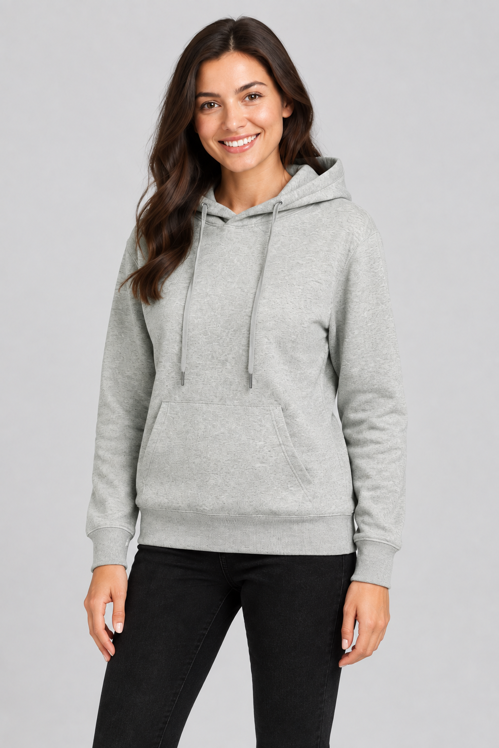 Close-up angled studio view showing the entire hoodie