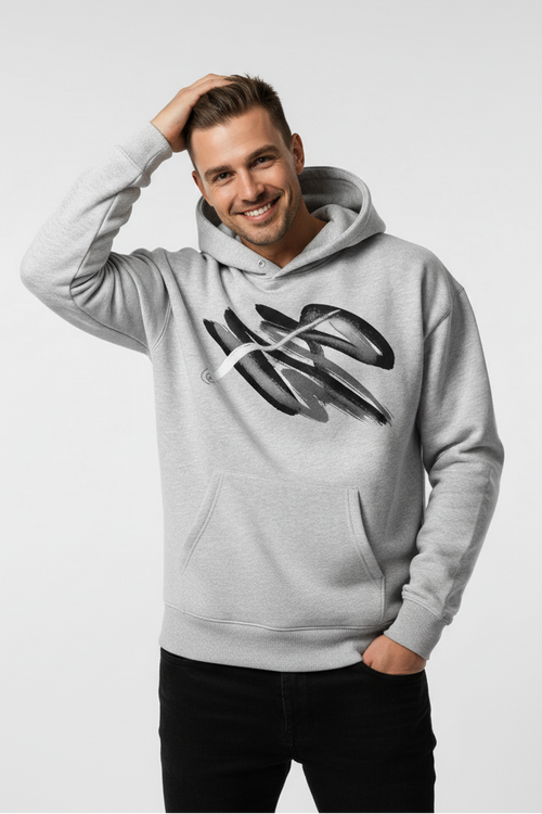 Close-up grey hoodie in 2:3 portrait