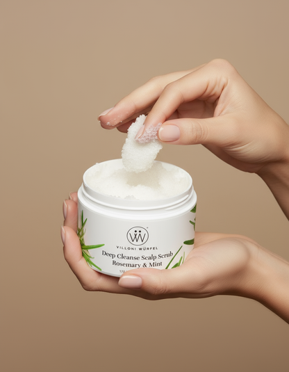 Close-up of hands scooping Deep Cleanse Scalp Scrub