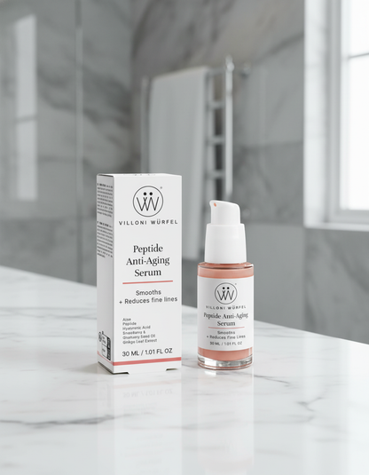 Close-up of Peptide Anti-Aging Serum in bathroom