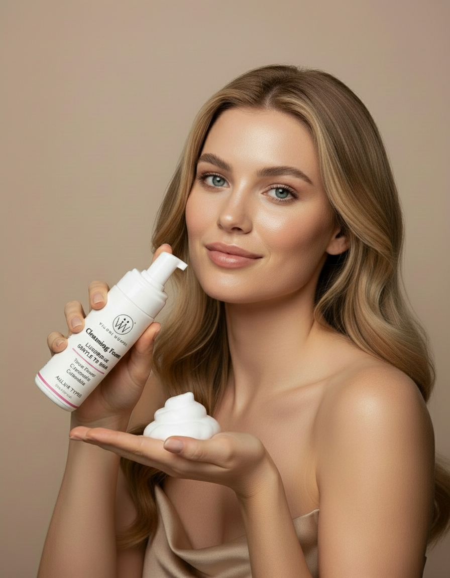 Model with foam on palm - no dripping