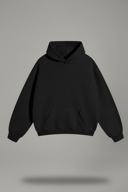 Oversized fleece hoodie with a slightly lighter studio-gray background