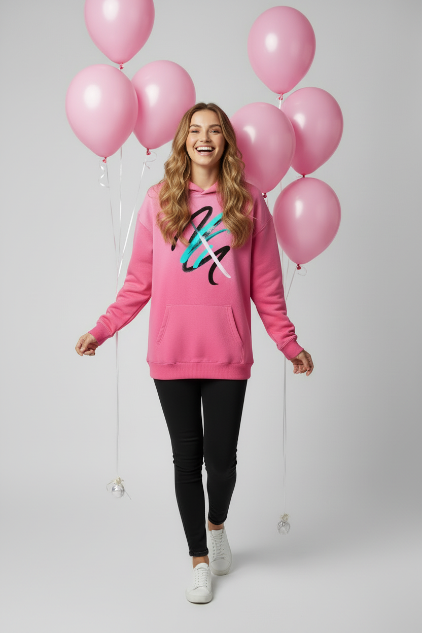 Women's Sunfade Pink Hoodie | White Black + Turquoise
